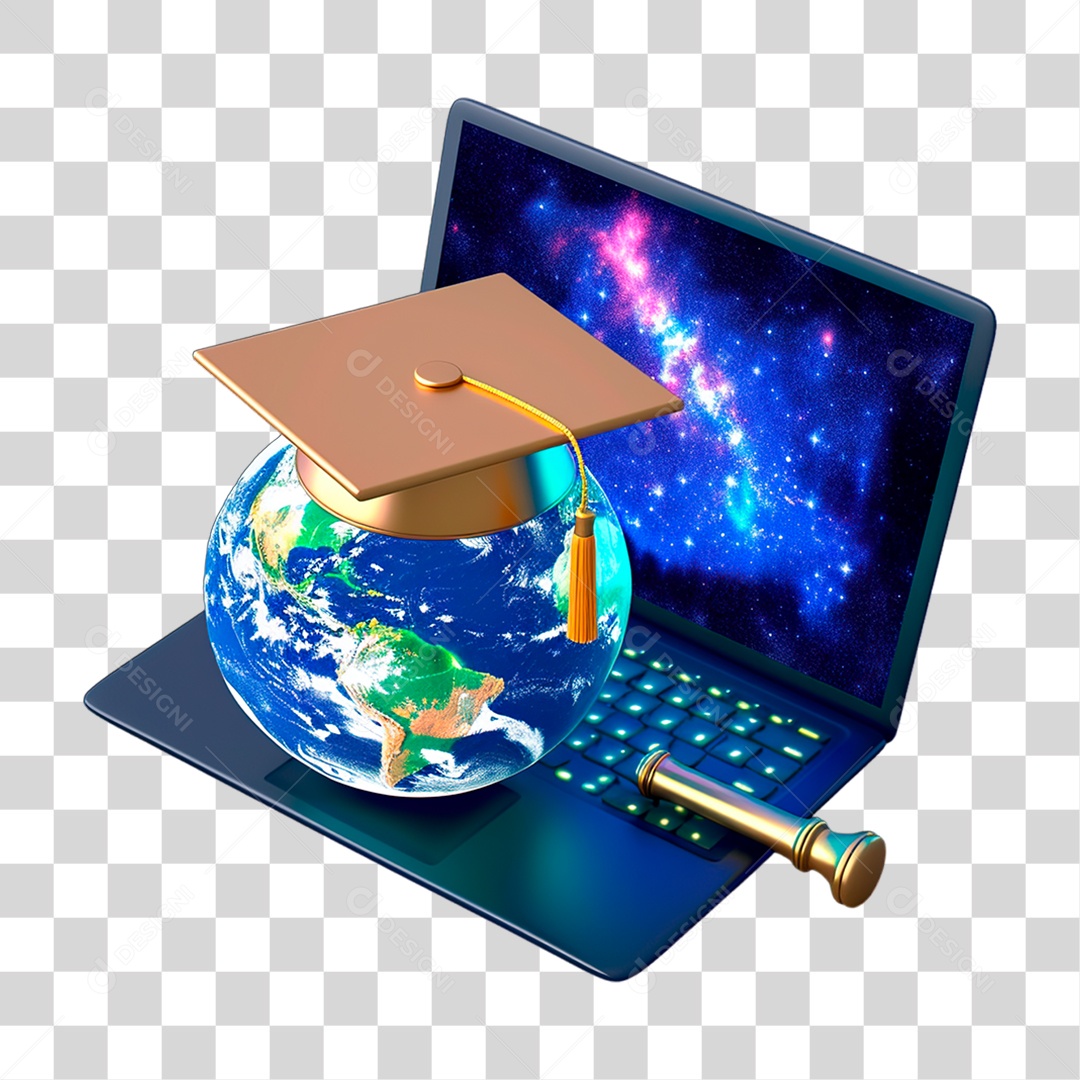 Computador com Planeta Terra PNG Transparente