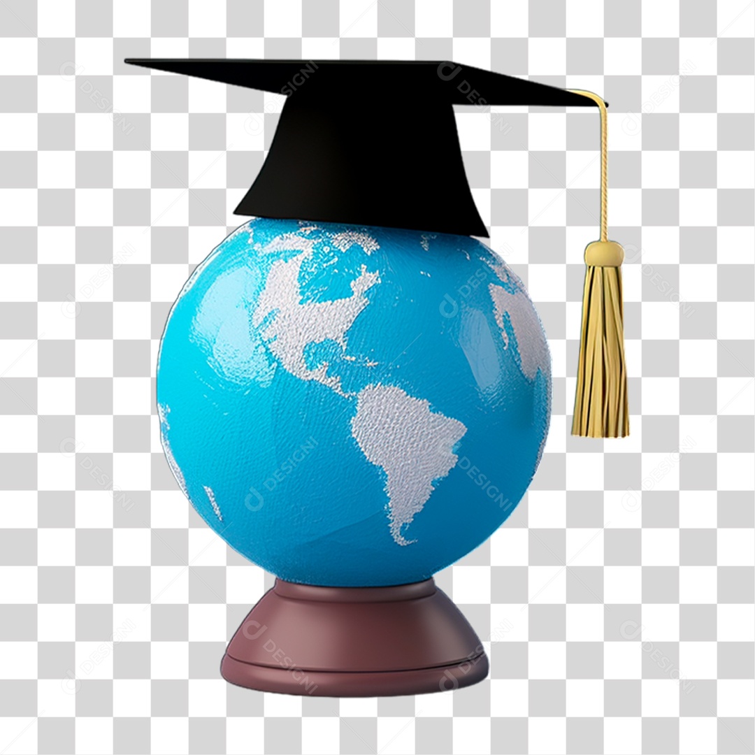 Globo Terrestre com Chapéu de Formatura PNG Transparente