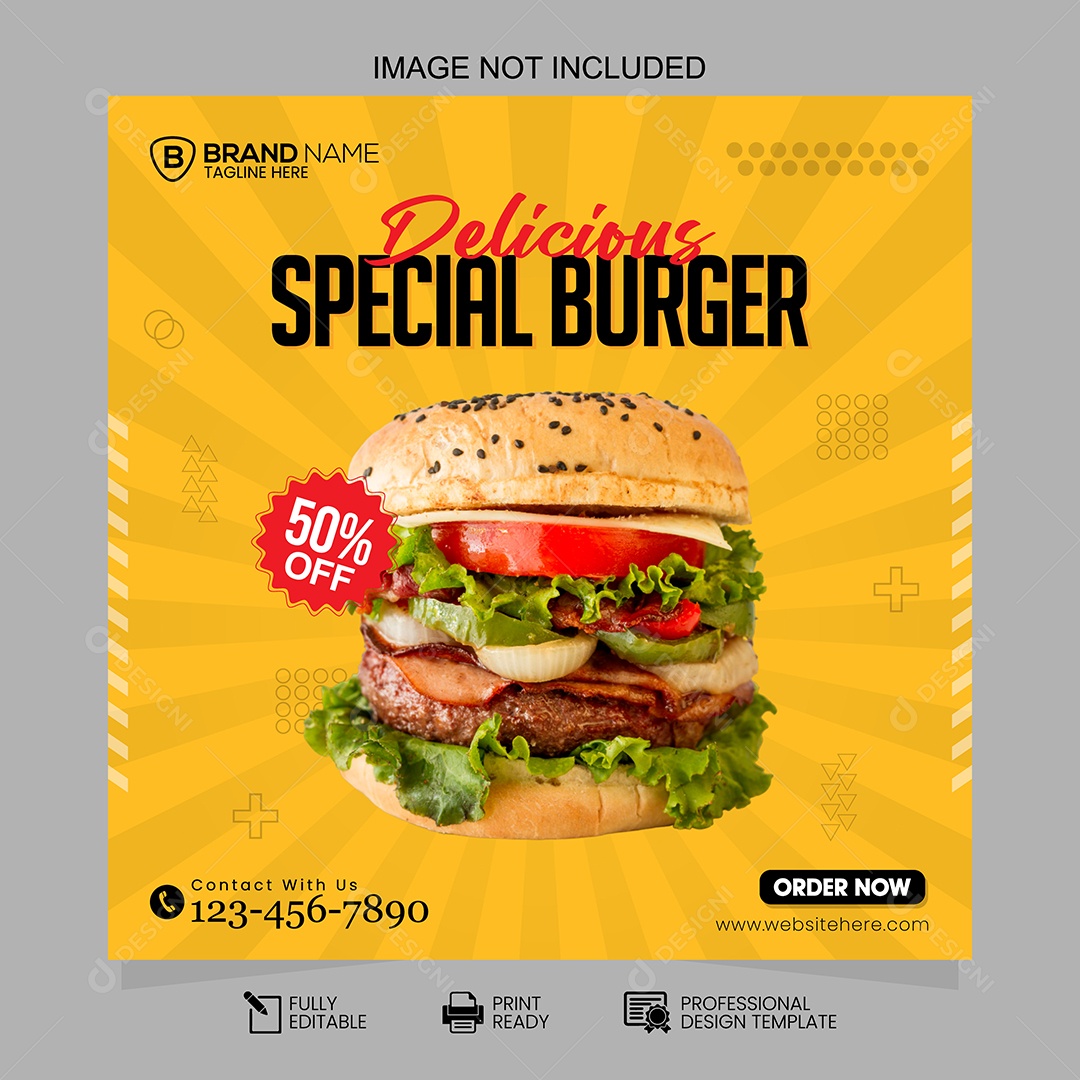 Hamburgueria Delicioso Hambúrguer Especial Social Media EPS Editável