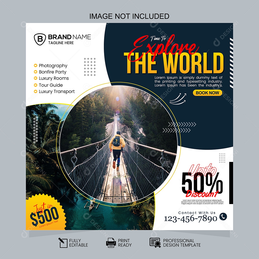 Explore o Mundo Viagem e Turismo Social Media Vetor Editável