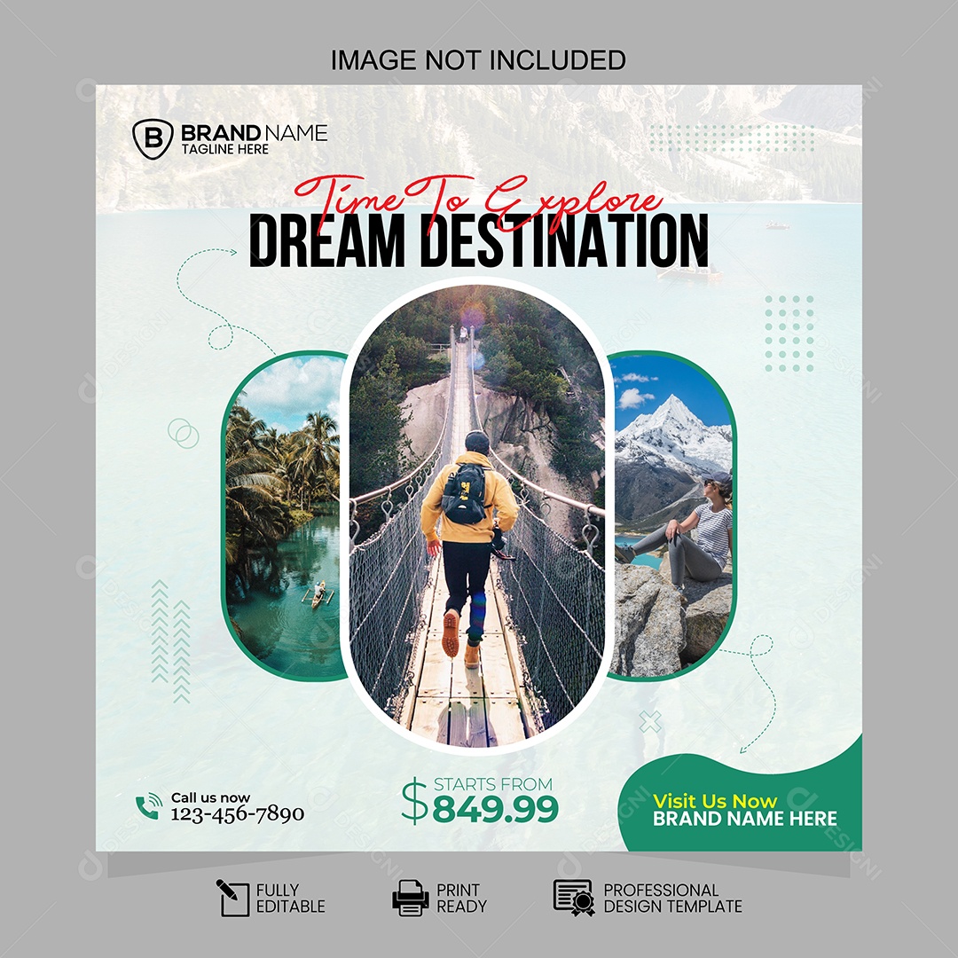 Explore o Mundo Viagem e Turismo Social Media Vetor EPS Editável