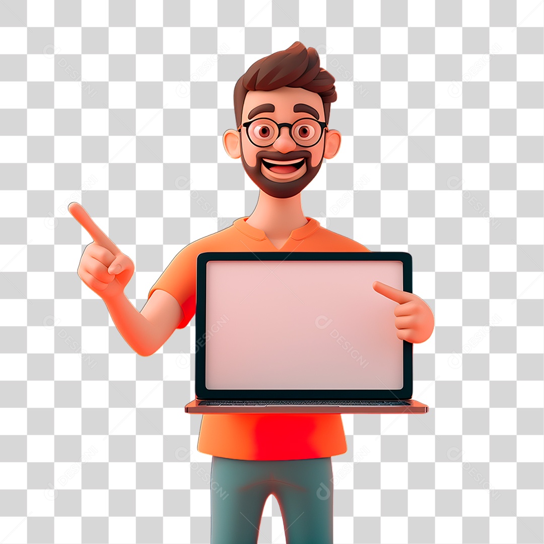 Rapaz Segurando Computador PNG Transparente