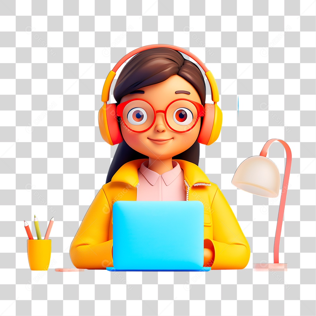 Menina com Notebook PNG Transparente