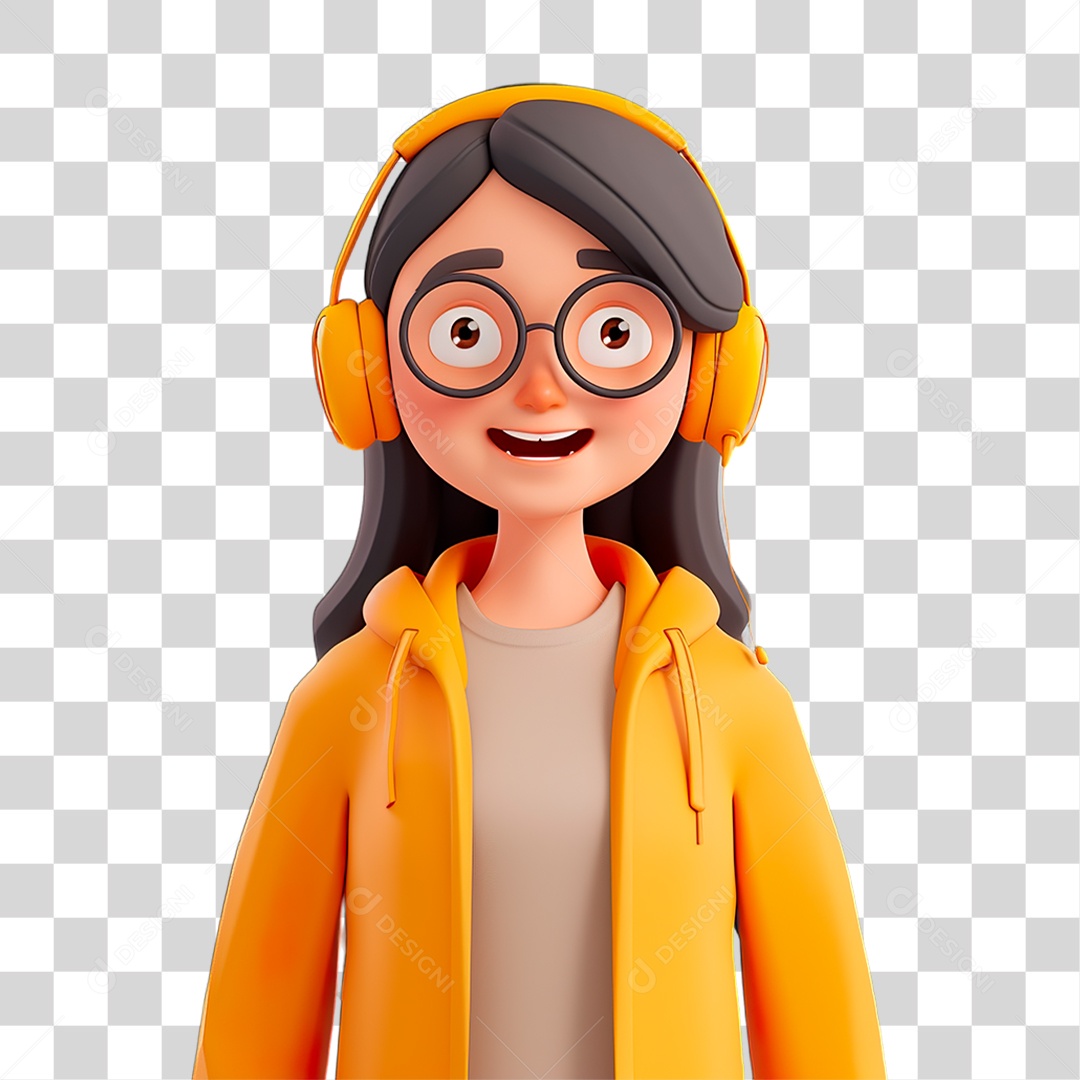 Menina Usando Fone de Ouvido PNG Transparente