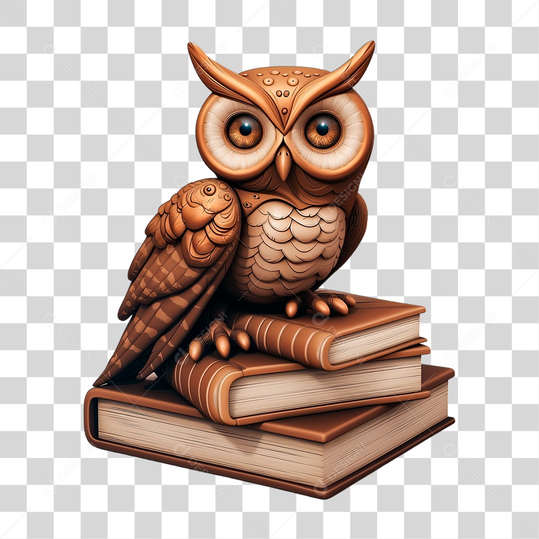 Coruja com Livros PNG Transparente