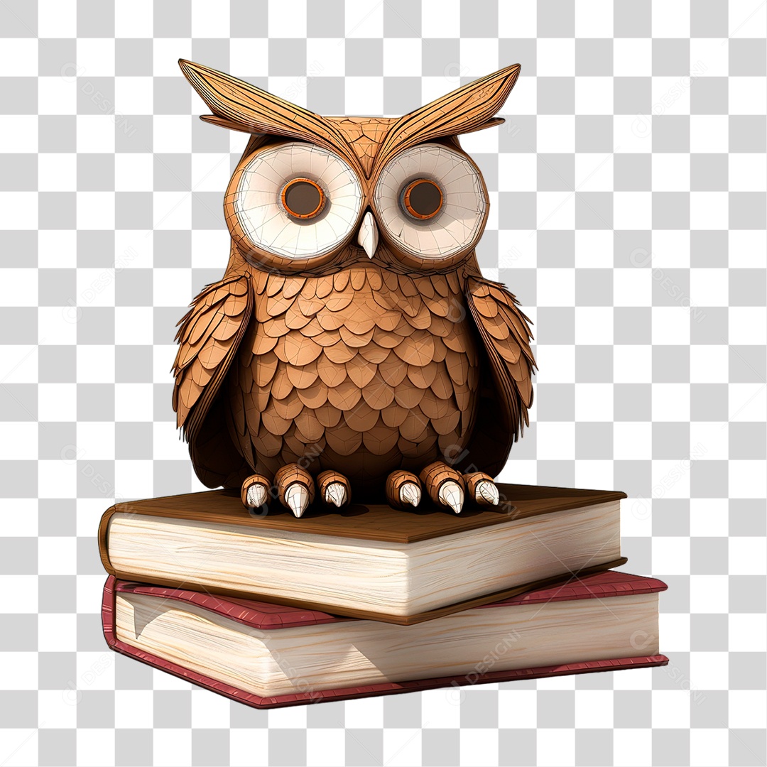 Coruja com Livros PNG Transparente