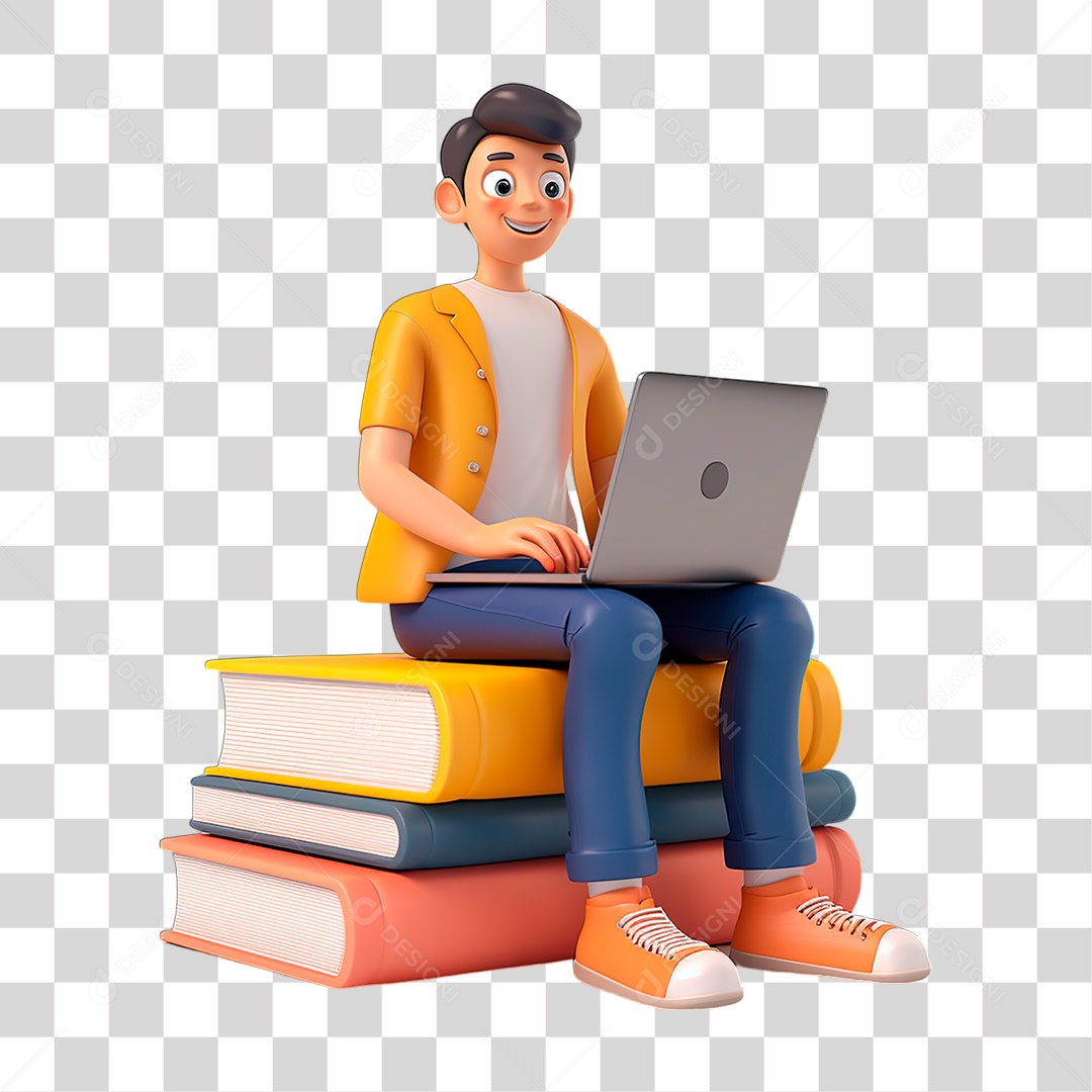 Menino com Notebook PNG Transparente