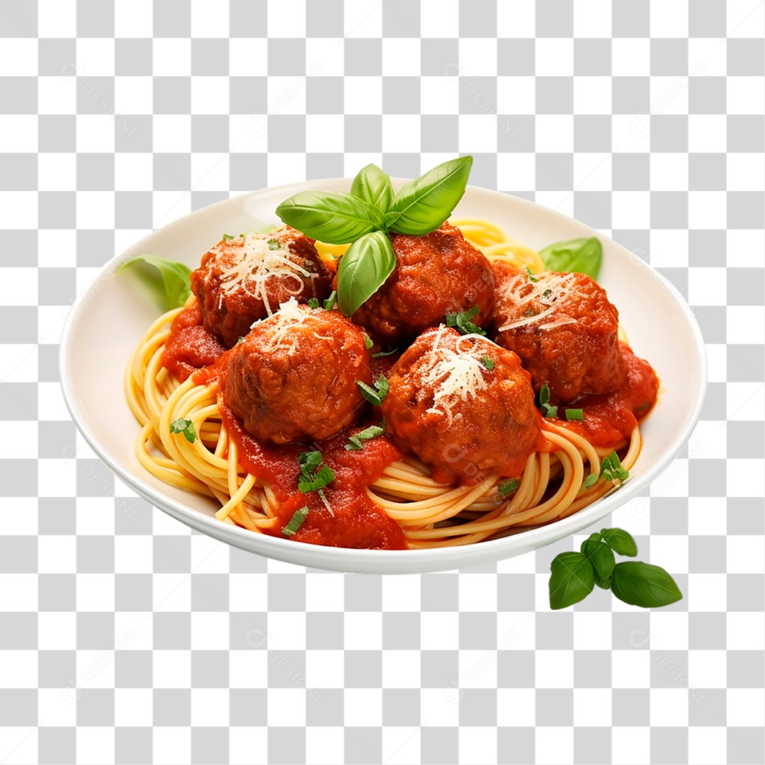 Prato de Espaguete com Almôndegas PNG Transparente