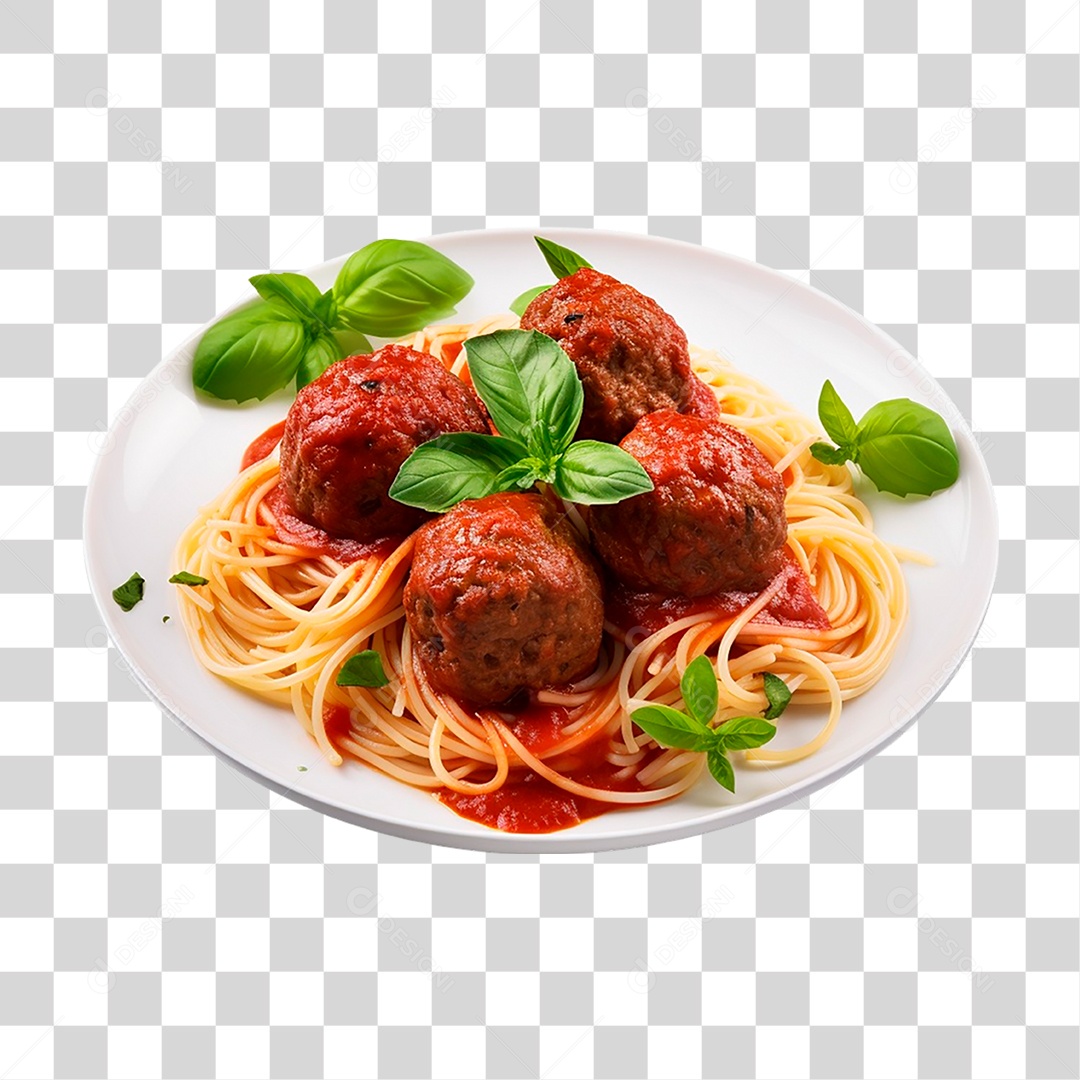 Prato de Espaguete com Almôndegas PNG Transparente