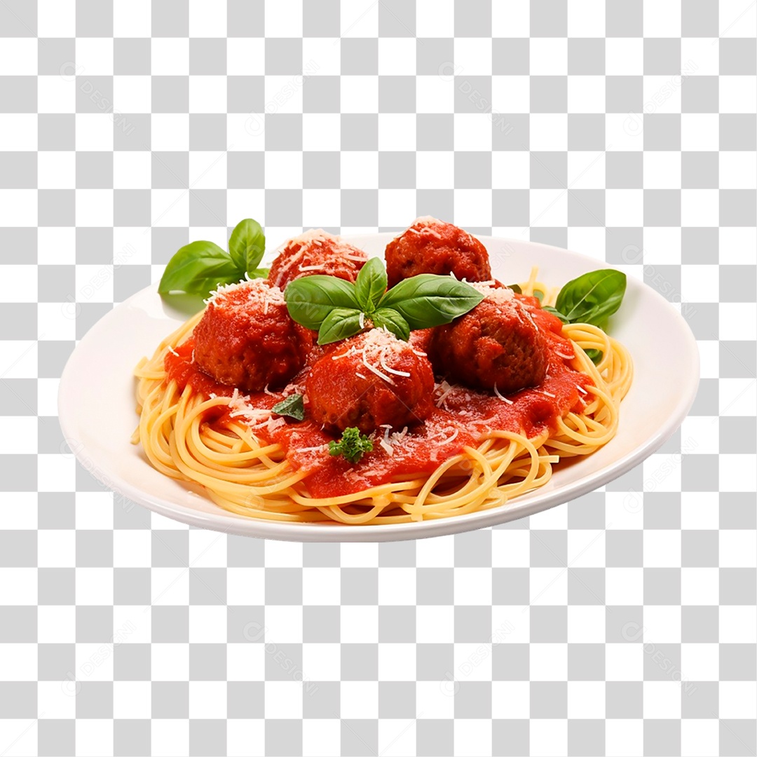 Prato de Espaguete com Almôndegas PNG Transparente