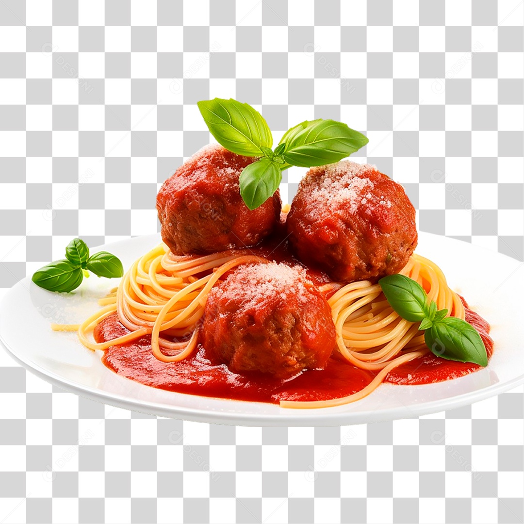Prato de Espaguete com Almôndegas PNG Transparente