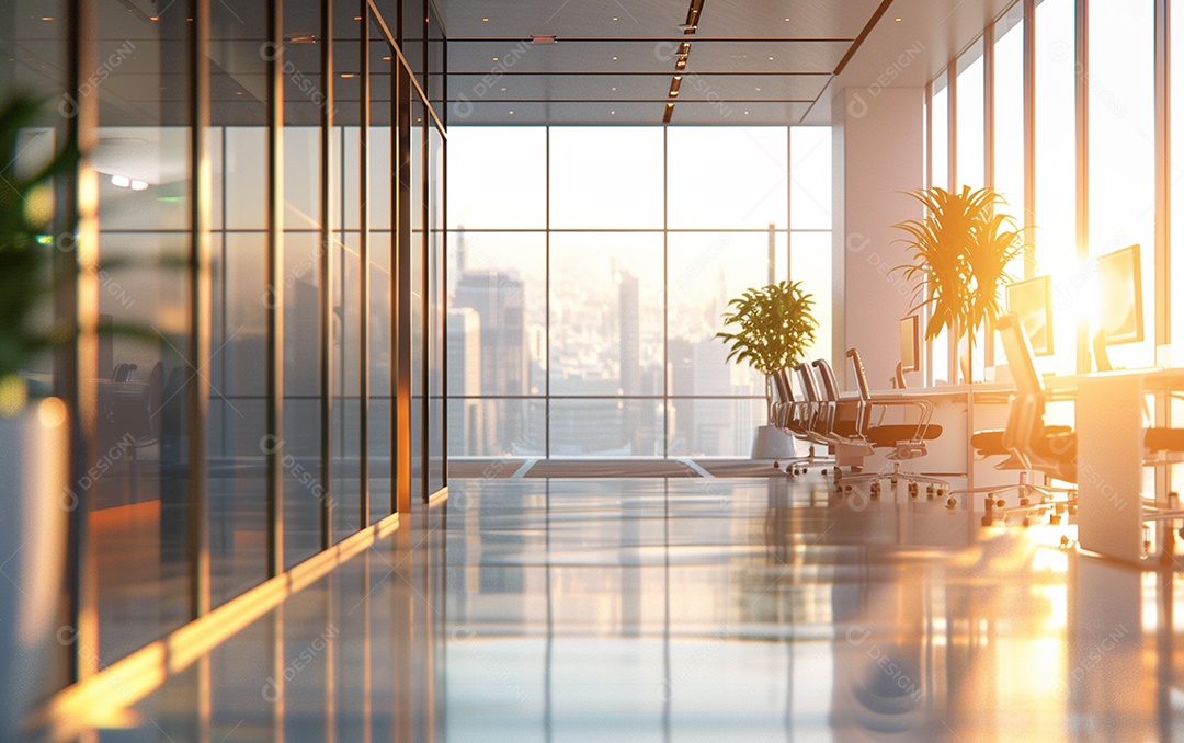 Belo fundo desfocado de um escritório moderno e leve