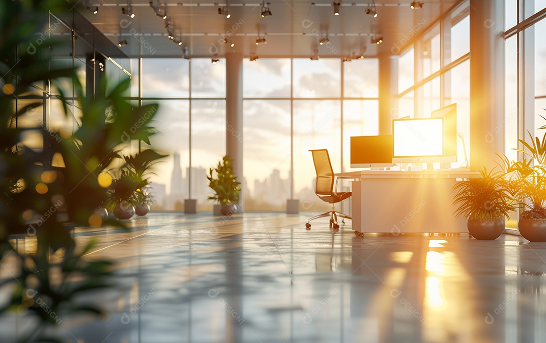 Belo fundo desfocado de um escritório moderno e leve