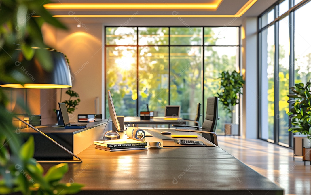 Belo fundo desfocado de um escritório moderno e leve