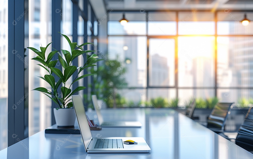 Belo fundo desfocado de um escritório moderno e leve