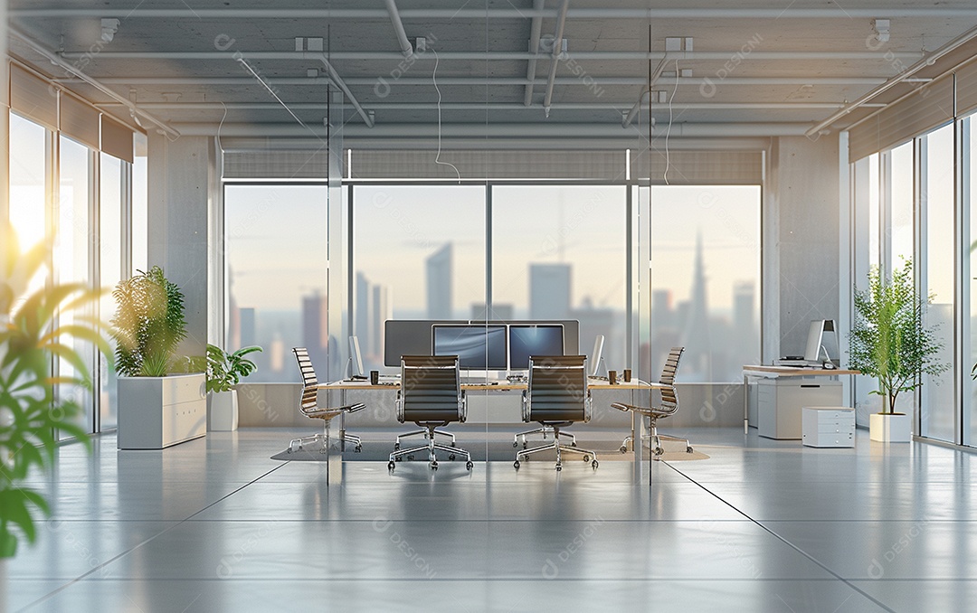 Belo fundo desfocado de um escritório moderno e leve