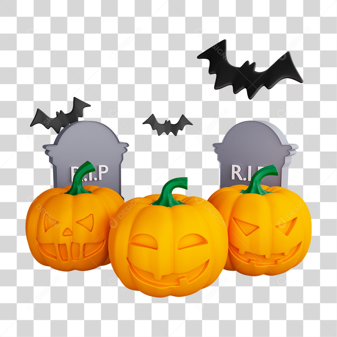 Elemento 3D Aboboras de Halloween PNG Transparente