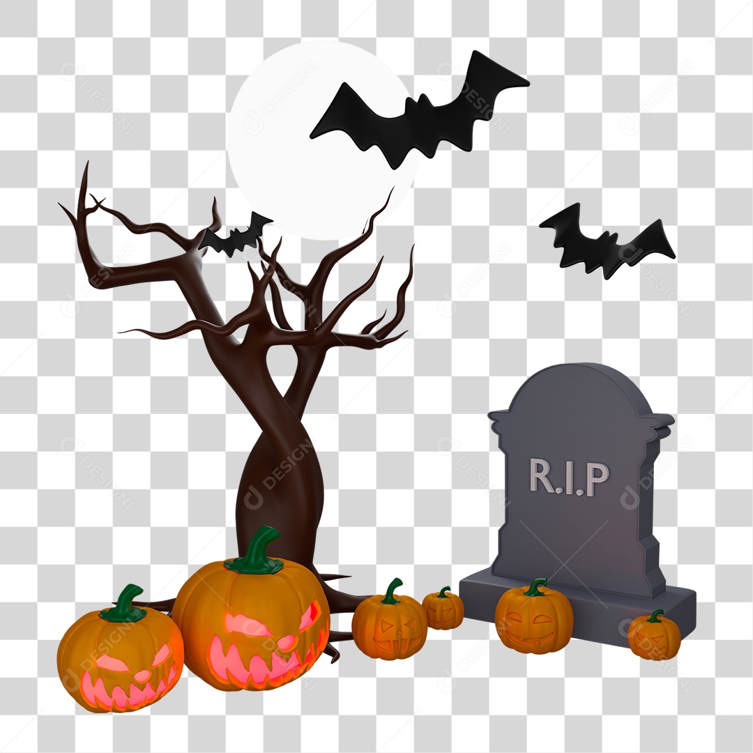 Elemento 3D Aboboras de Halloween PNG Transparente
