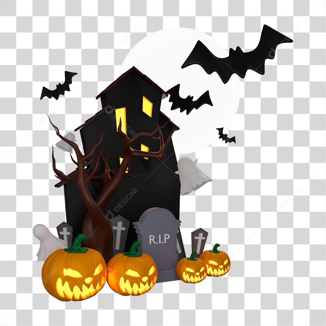 Elemento 3D Aboboras de Halloween PNG Transparente