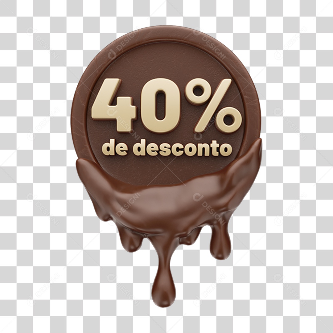 Elemento 3D 40 % de Descontos Chocolate Páscoa PNG Transparente