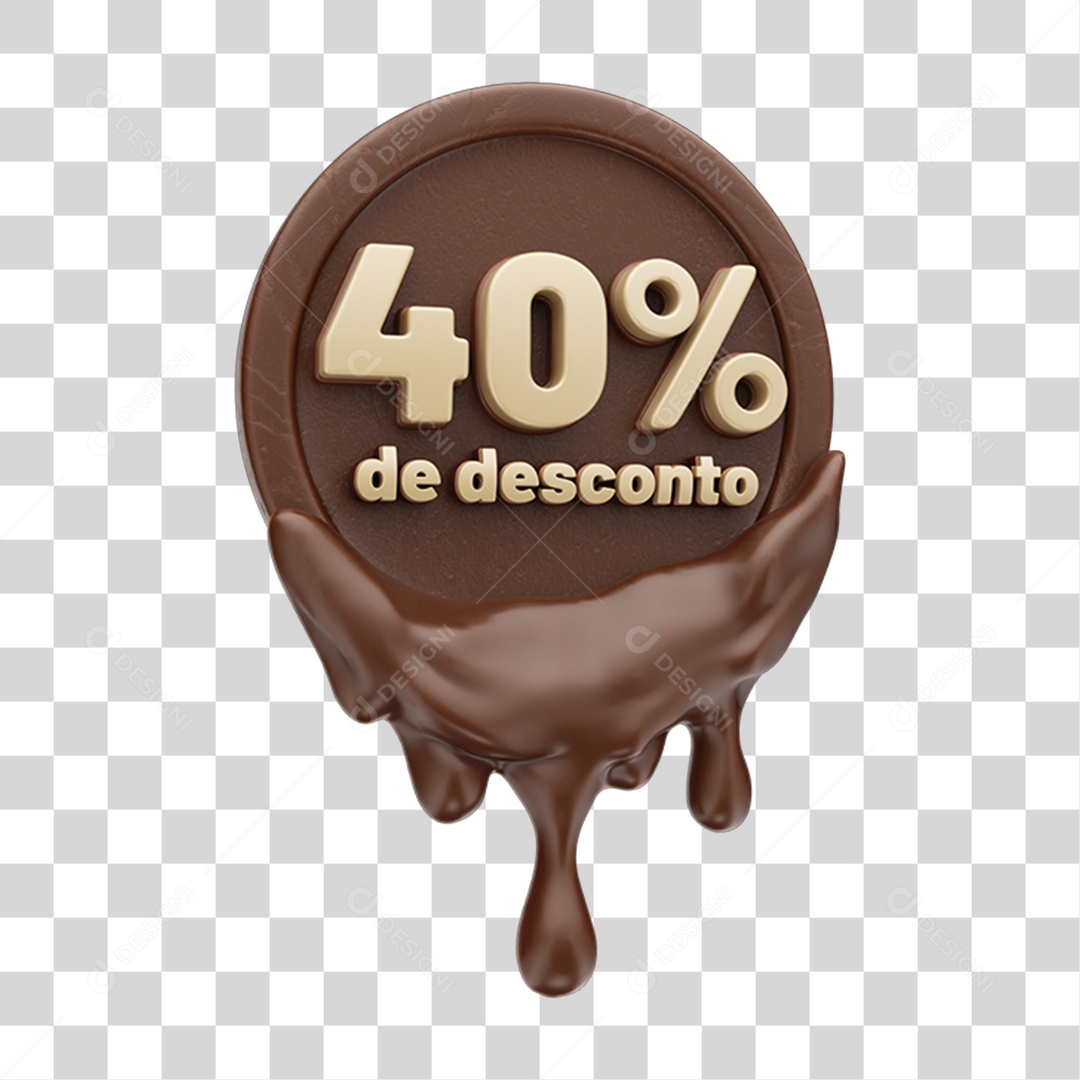 Elemento 3D 40 % de Descontos Chocolate Páscoa PNG Transparente