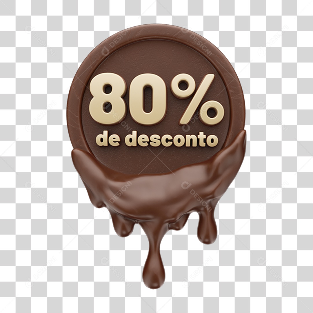 Elemento 3D 80 % de Descontos Chocolate Páscoa PNG Transparente