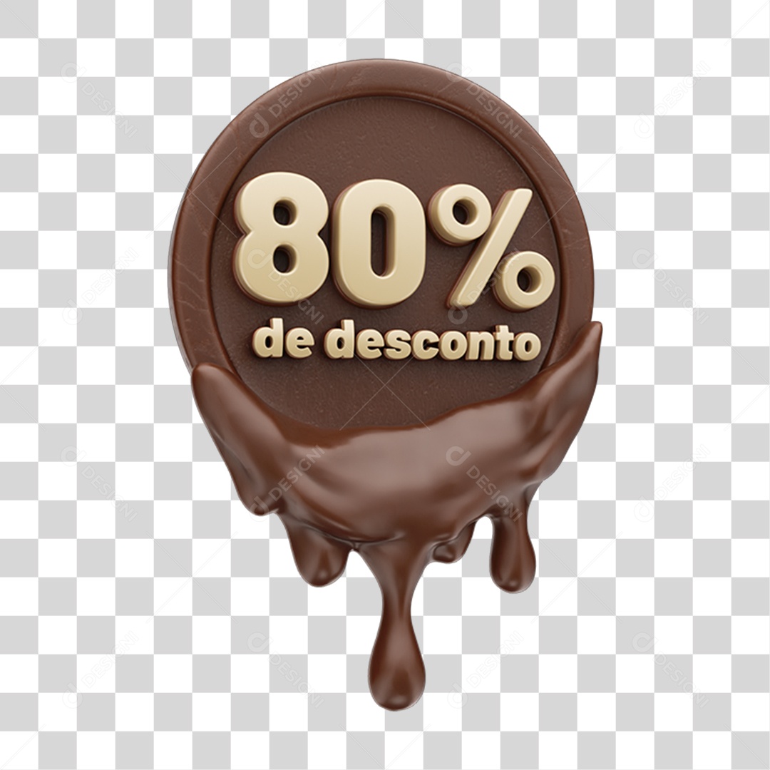 Elemento 3D 80 % de Descontos Chocolate Páscoa PNG Transparente