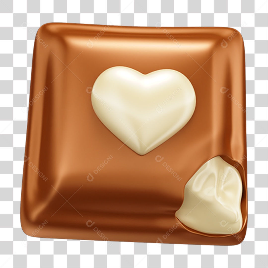 Elemento 3D Barra de Chocolate Quadrada com Coração PNG Transparente