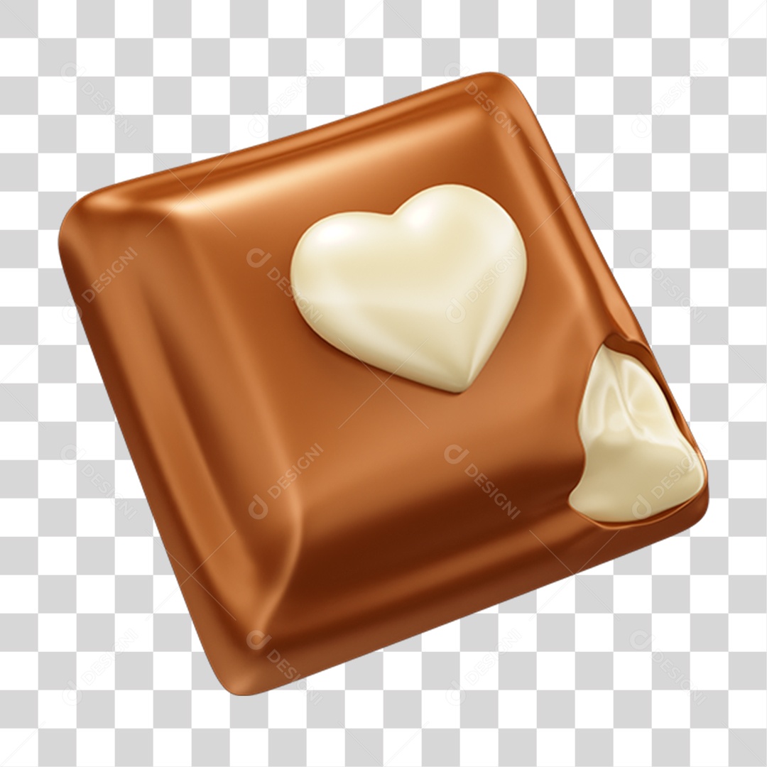 Elemento 3D Barra de Chocolate Quadrada com Coração PNG Transparente