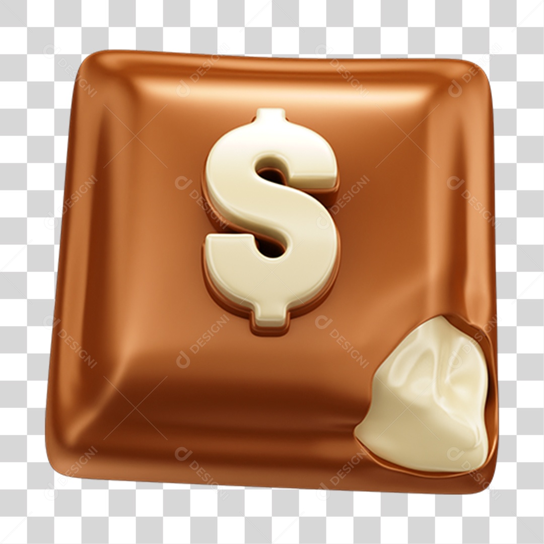 Elemento 3D Barra de Chocolate Quadrada com % PNG Transparente