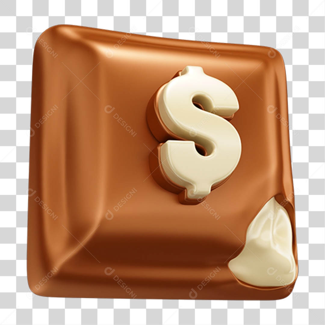 Elemento 3D Barra de Chocolate Quadrada com % PNG Transparente