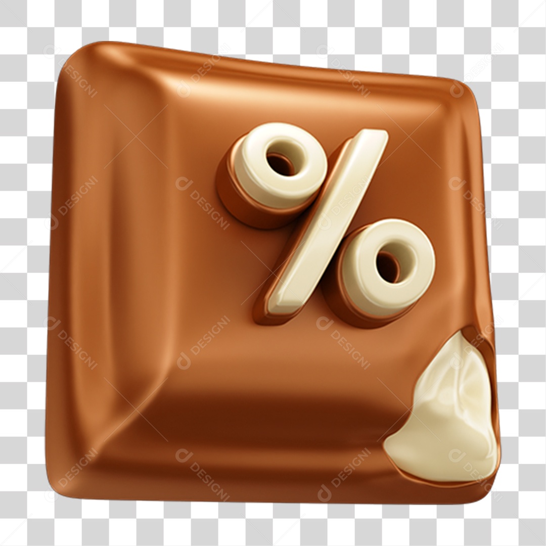 Elemento 3D Barra de Chocolate Quadrada com % PNG Transparente