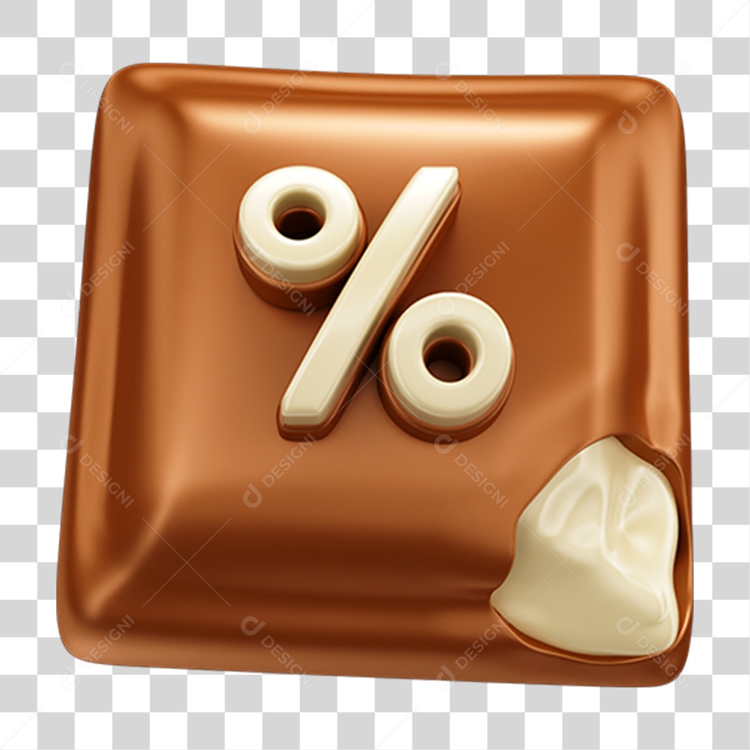 Elemento 3D Barra de Chocolate Quadrada com % PNG Transparente