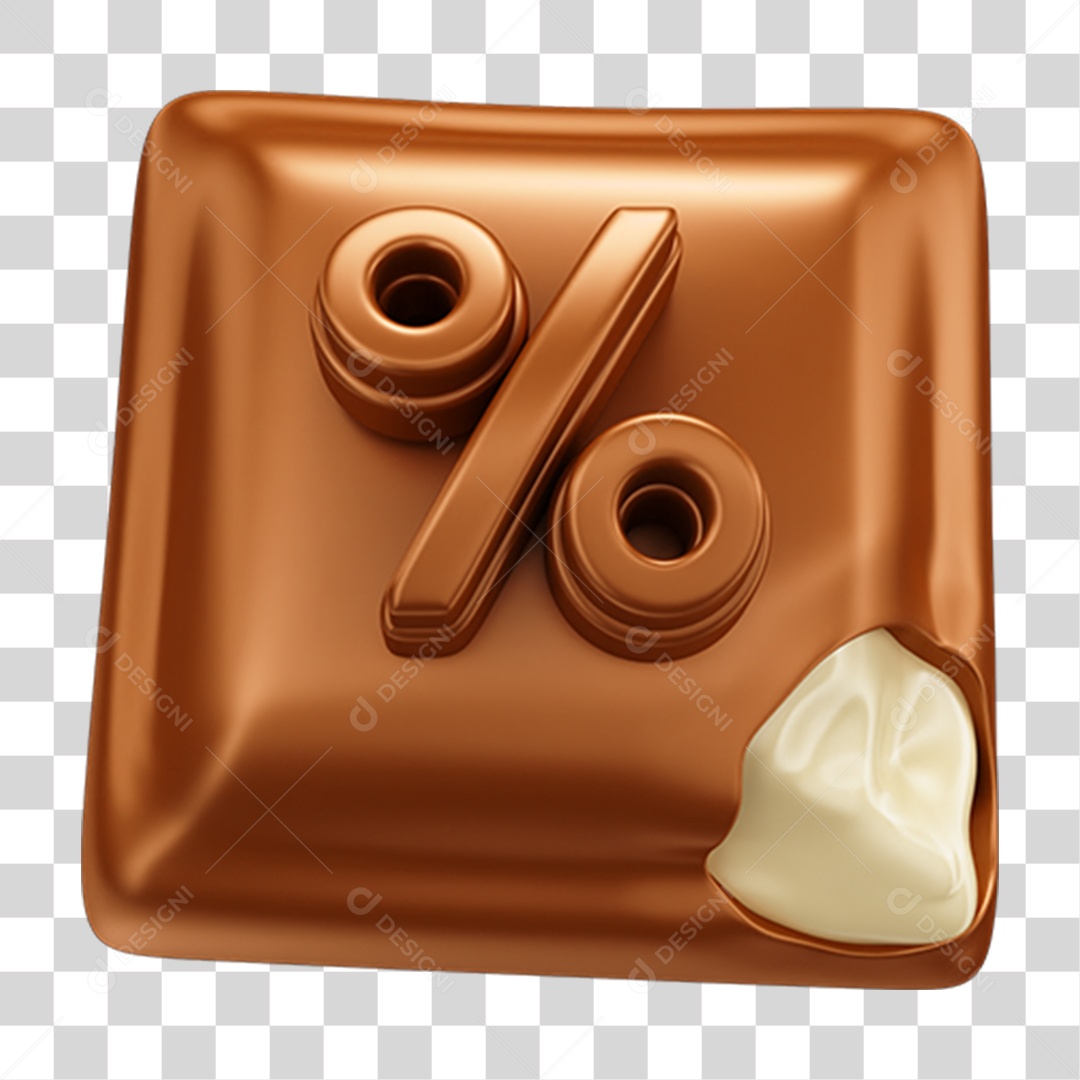 Elemento 3D Barra de Chocolate Quadrada com % PNG Transparente