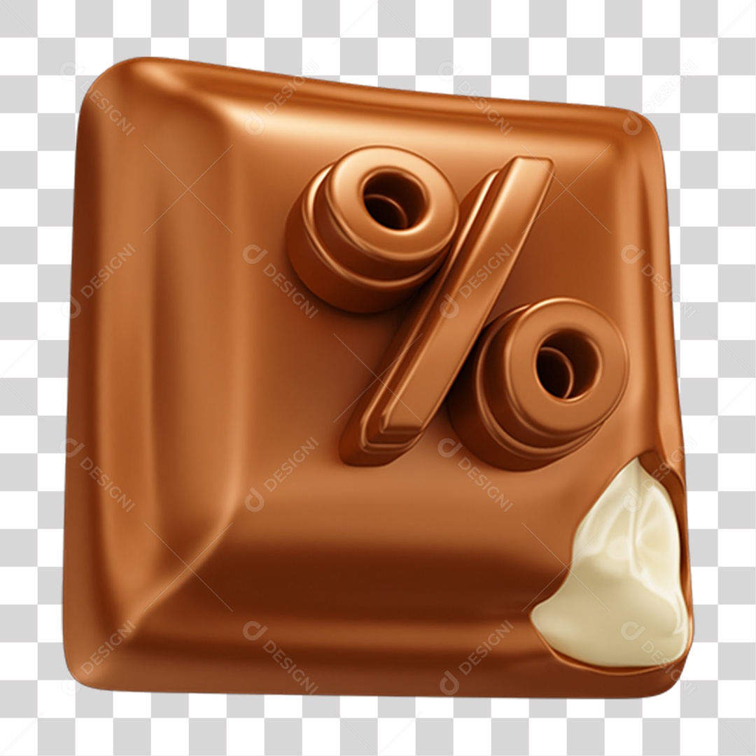 Elemento 3D Barra de Chocolate Quadrada com % PNG Transparente