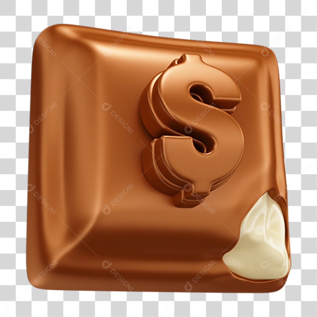 Elemento 3D Barra de Chocolate Quadrada com Cifrão PNG Transparente