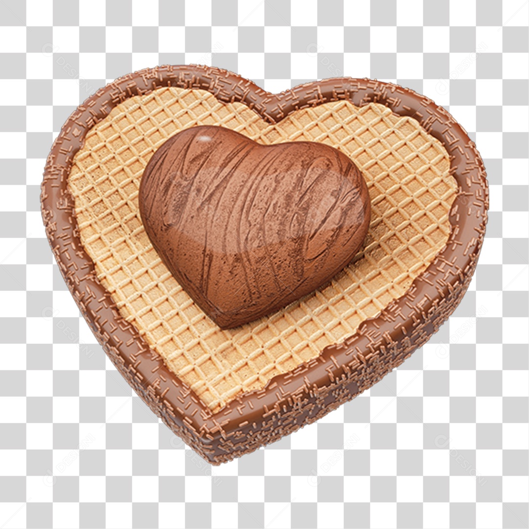 Elemento 3D Coração Chocolate Páscoa PNG Transparente