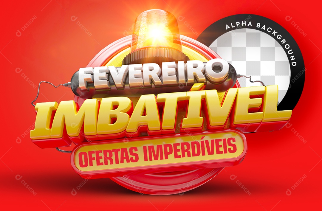 Fevereiro Imbatível Selo 3D Branco Dourado para Composição PSD