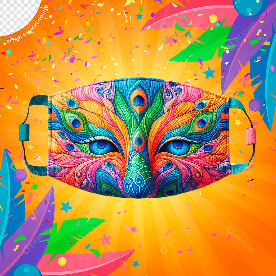 Mascara de Carnaval Colorida Elemento 3D para Composição PSD