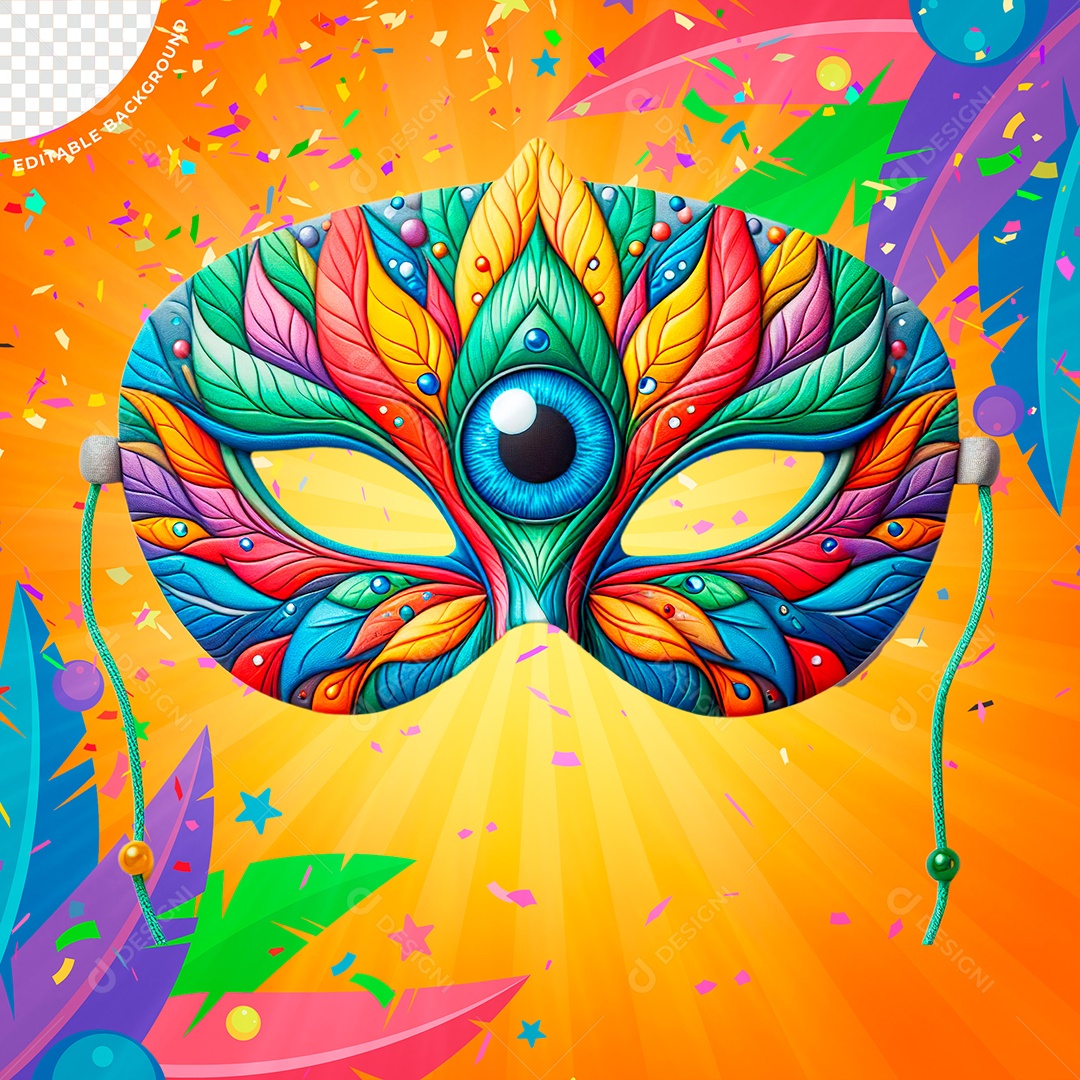 Mascara de Carnaval Elemento 3D Colorida para Composição PSD