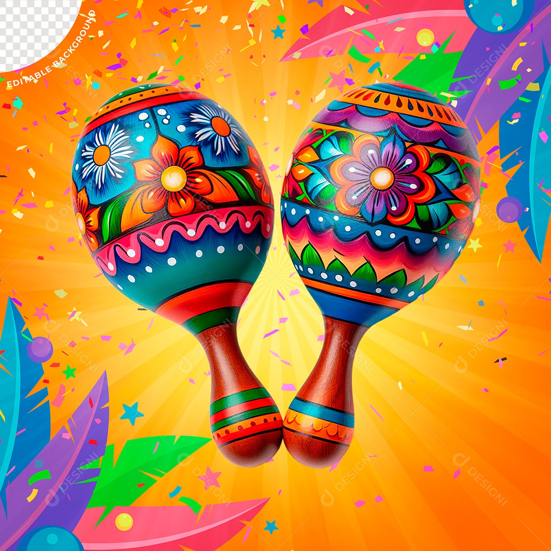 Maracas Elemento 3D de Carnaval para Composição PSD