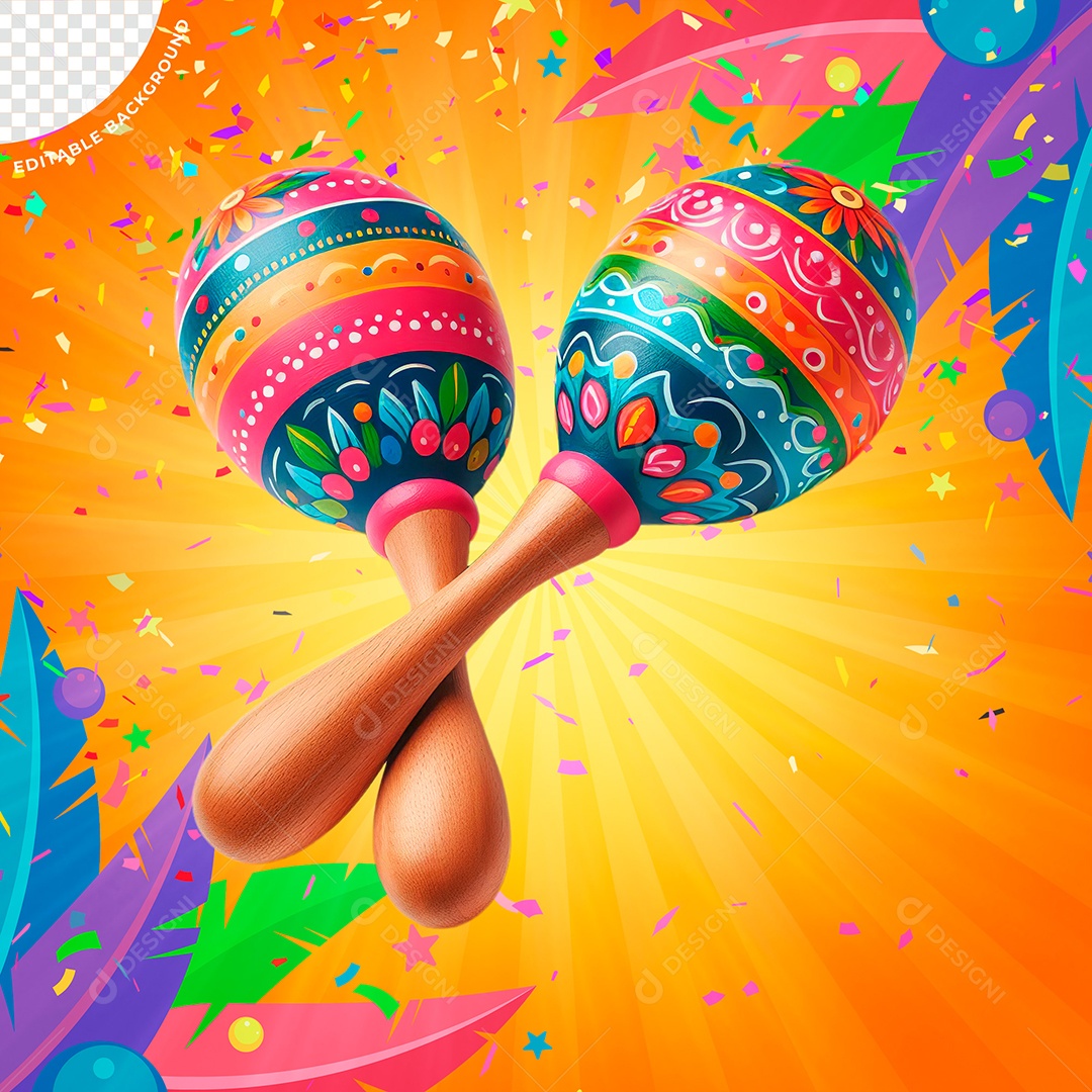 Maracas Coloridas Elemento 3D de Carnaval para Composição PSD