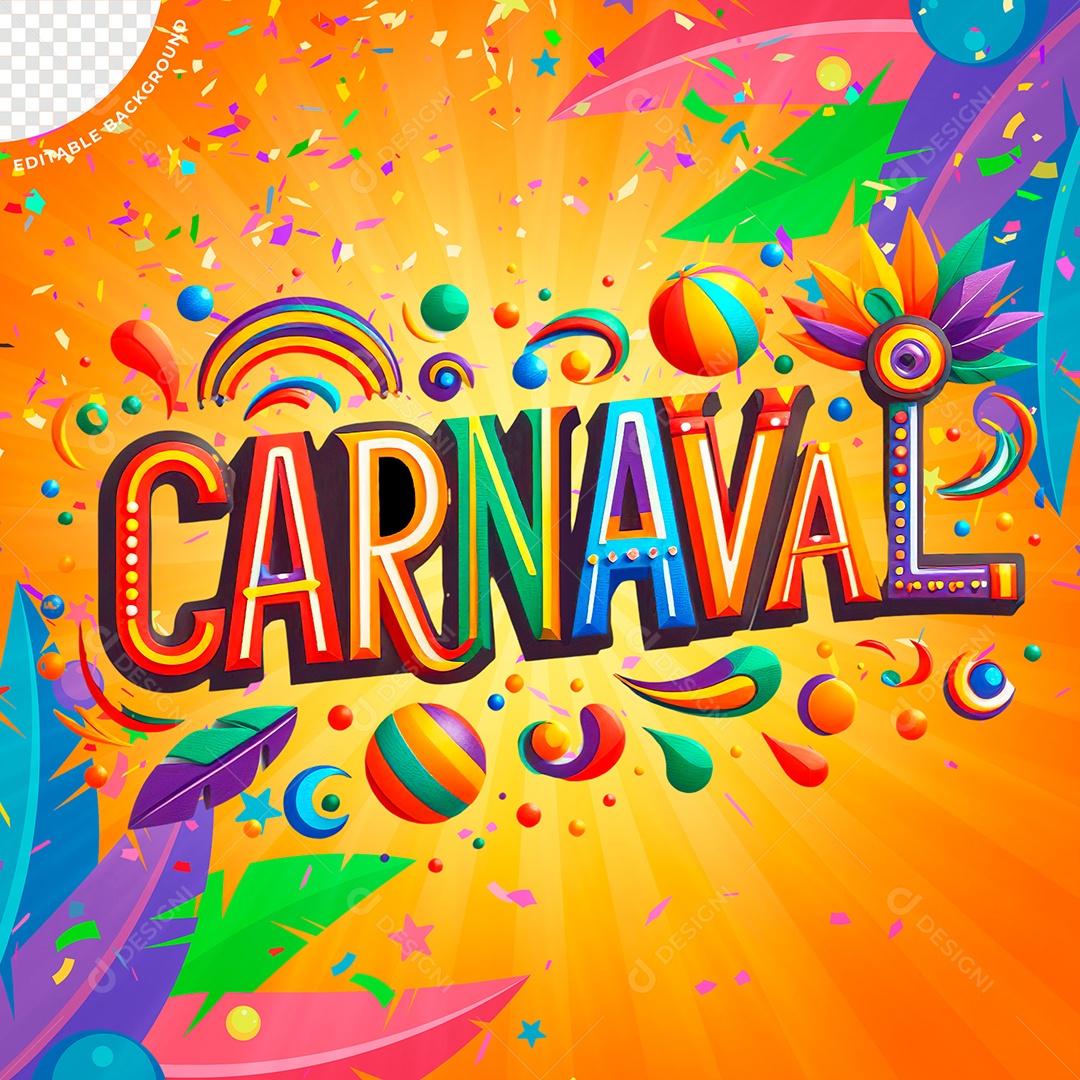 Carnaval Selo 3D Laranja Vermelho Verde para Composição PSD