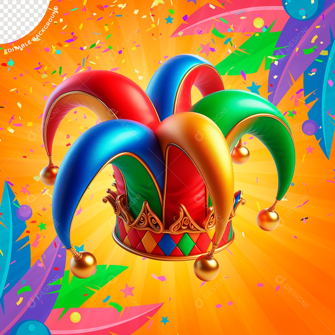 Chapéu do Bobo de Carnaval Elemento 3D para Composição PSD