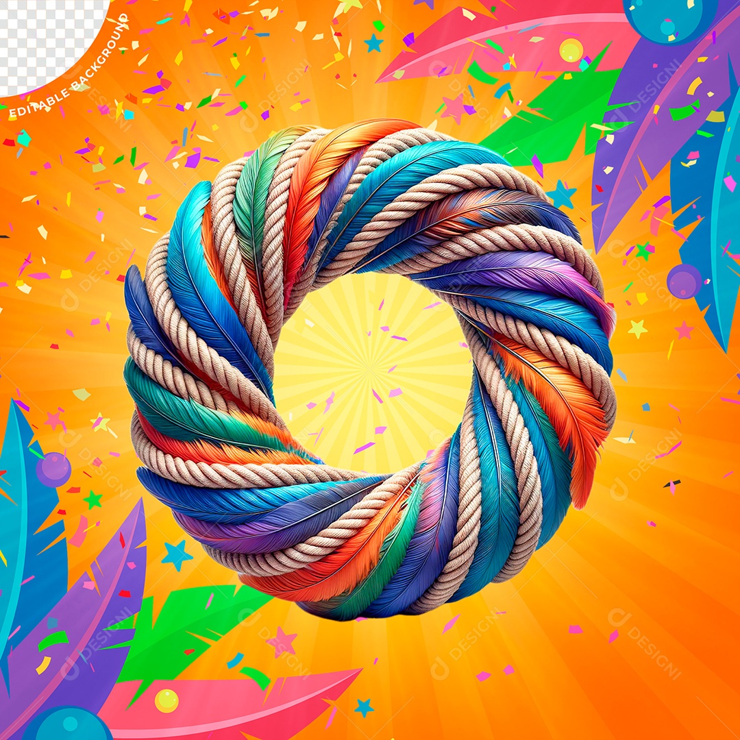 Cordas Coloridas Elemento 3D de Carnaval para Composição PSD