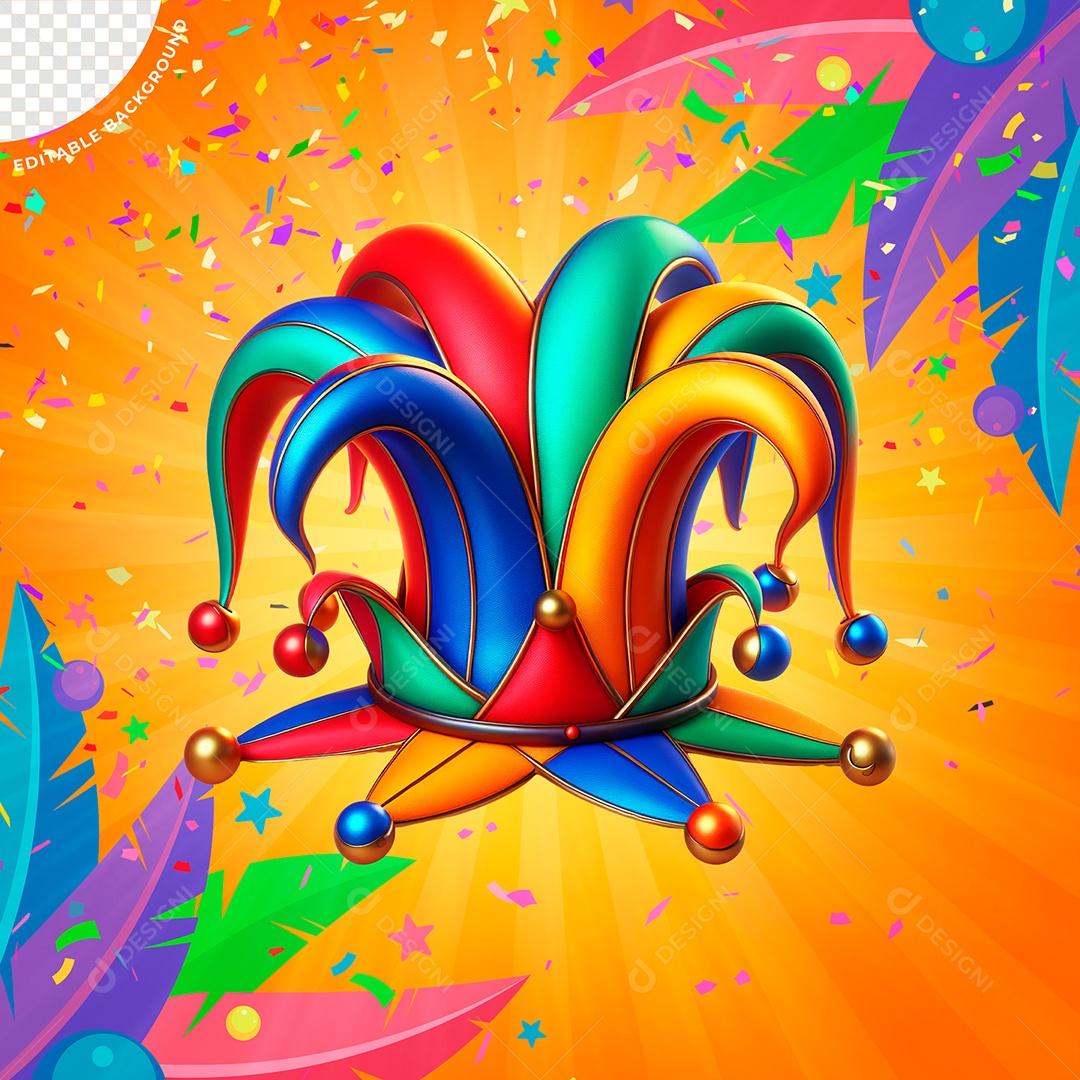 Chapéu do Bobo de Carnaval Elemento 3D para Composição PSD