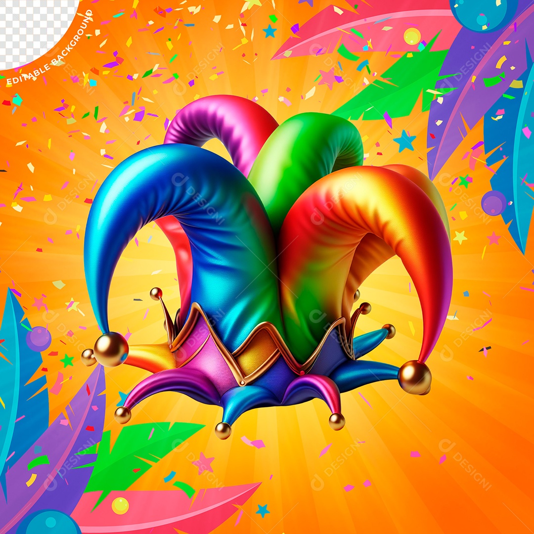 Chapéu do Bobo Elemento 3D de Carnaval para Composição PSD