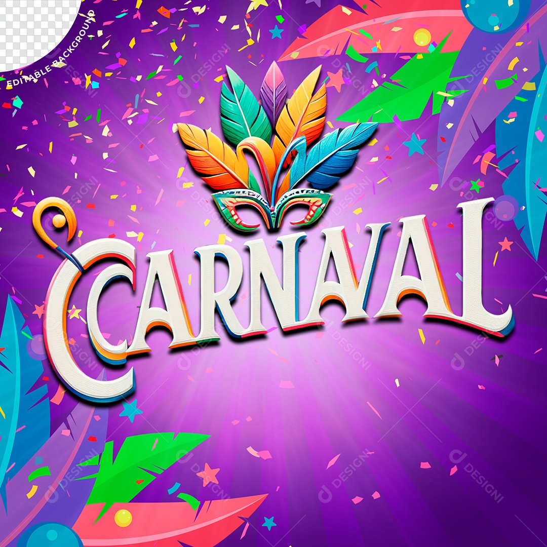 Carnaval Selo 3D Colorido para Composição PSD