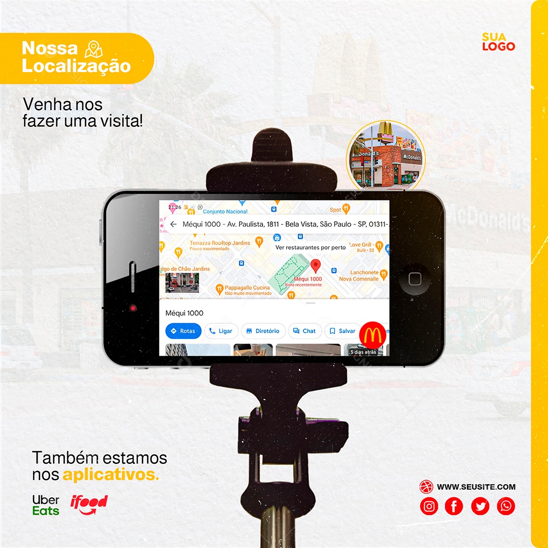 Post Social Media Feed Nossa Localização PSD Editável