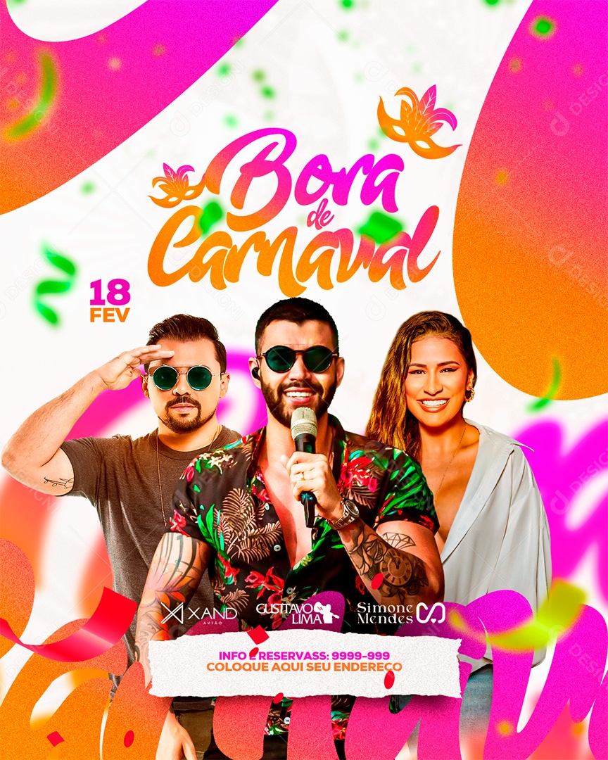 Flyer Xand Avião Gusttavo Lima Simone Mendes Bora de Carnaval Social Media PSD Editável